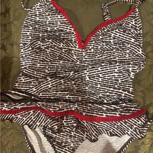 Kenneth Cole Reaction Zebra Print Bikini with Red Trim